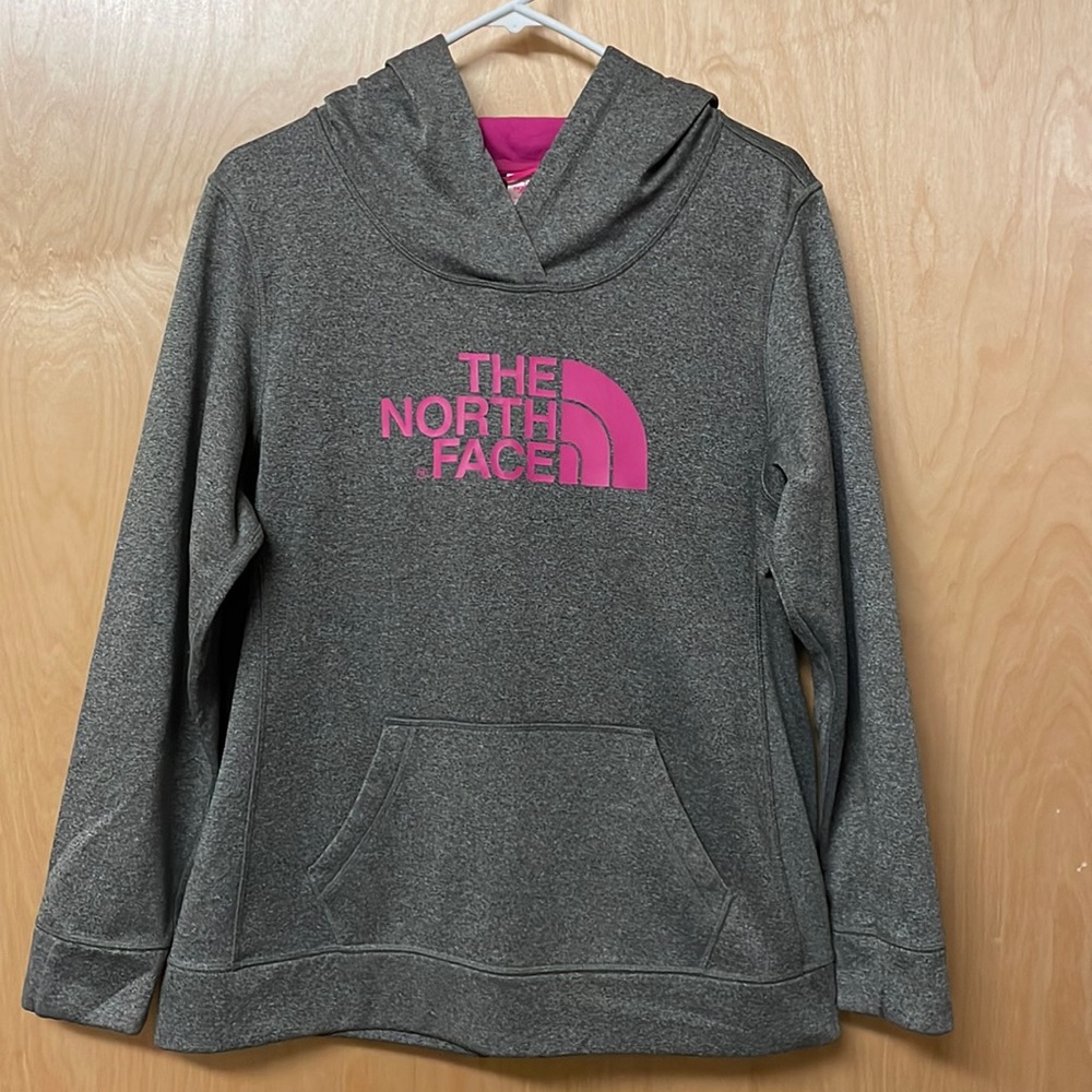 The North Face heathered  grey and pink hoodie. Perfect condition. No flaws.